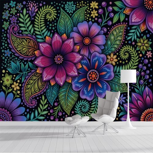 Papier Peint Panoramique Fleurs Cachemire pour masquer les défauts du mur - 3