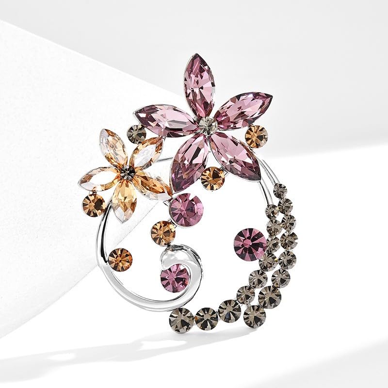 Image of Flower Brooch Pin - Rhinestone Flower Pin 18k Gold Plated - Thanksgiving Day, Birthday, Wedding Gifts for Mom, Wife