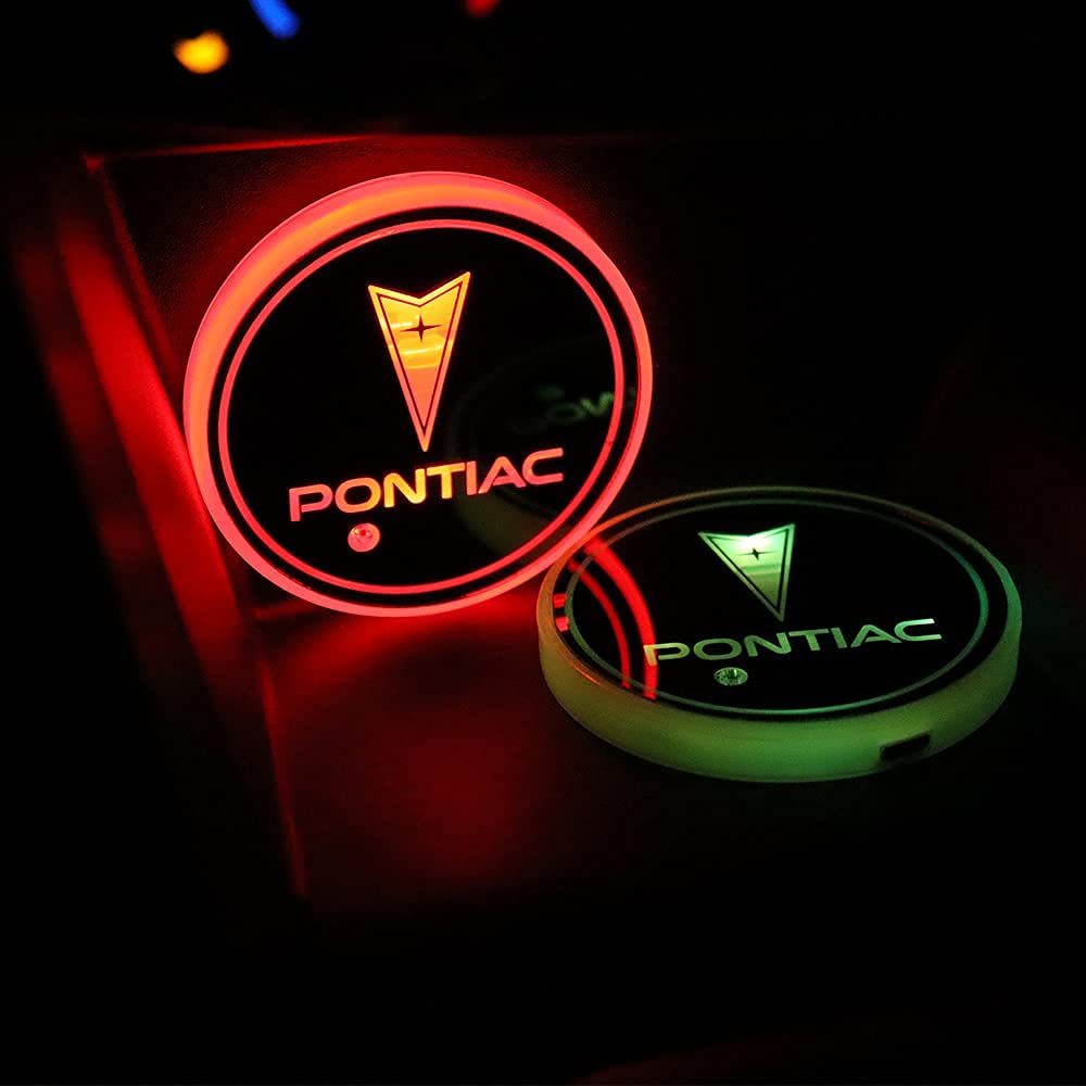 Liuzhi Led Cup Holder Lights for Pontiac Firebird Grand Am Vibe GTO G6 G8 ETC, 2 Pieces Car with 7 Colors USB Charging Mat Pad Coaster Insert Interior Atmosphere Lamps A-2