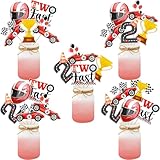 kreat4joy 24pcs Two Fast Table Centerpiece Stick Red Black Two Fast 2 Curious Table Decoration for Retro Vintage Race Car 2nd Birthday Decoration Boy