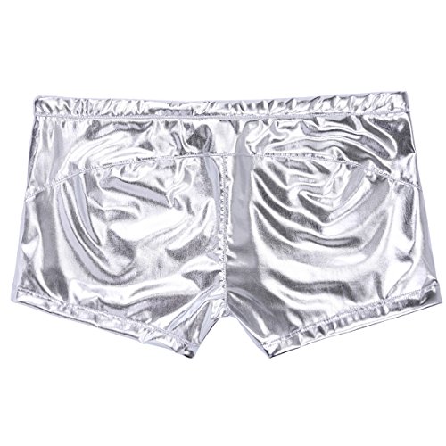 Msemis Men's Sexy Metallic Wetlook Drawstring Boxer Shorts Swim Trunks Punk Underwear Underpants Silver Medium #TOP6