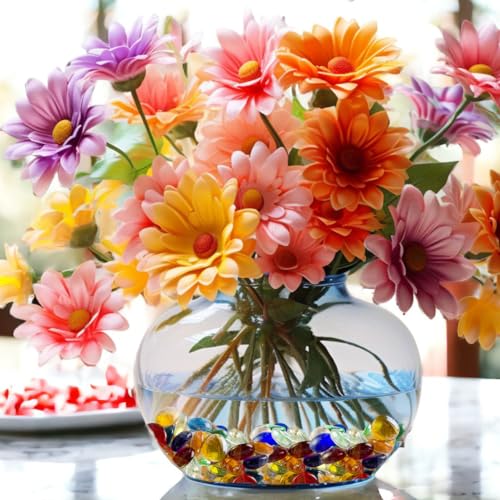 Image of HappyFiller 2 LB Decorative Glass Gems Colorful Flat Marbles Gemstones | Vases Fillers,Aquarium Fish Tank Pebbles,DIY Mosaic,Crafts,Floral Centerpieces,Mancala Replacement Beads,(10+ colors)
