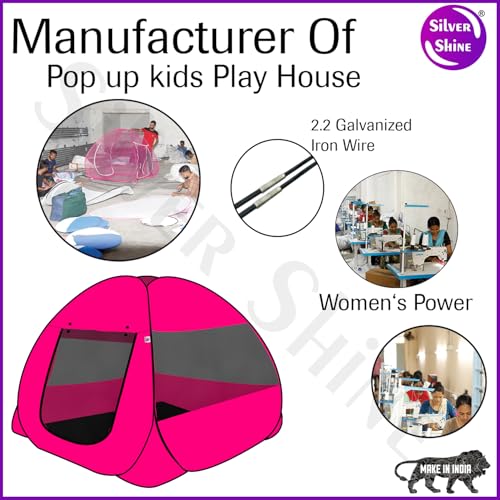 Image of Foldable Delightful Patterns Popup Kids Play Tent House for Multi Purpose|PlayTent House for up to 10 YearOld Kids Girls&Boys|Mosquito Net Design Tent for Kids|Multicolor,Tent House Theme(Pink-Pink)