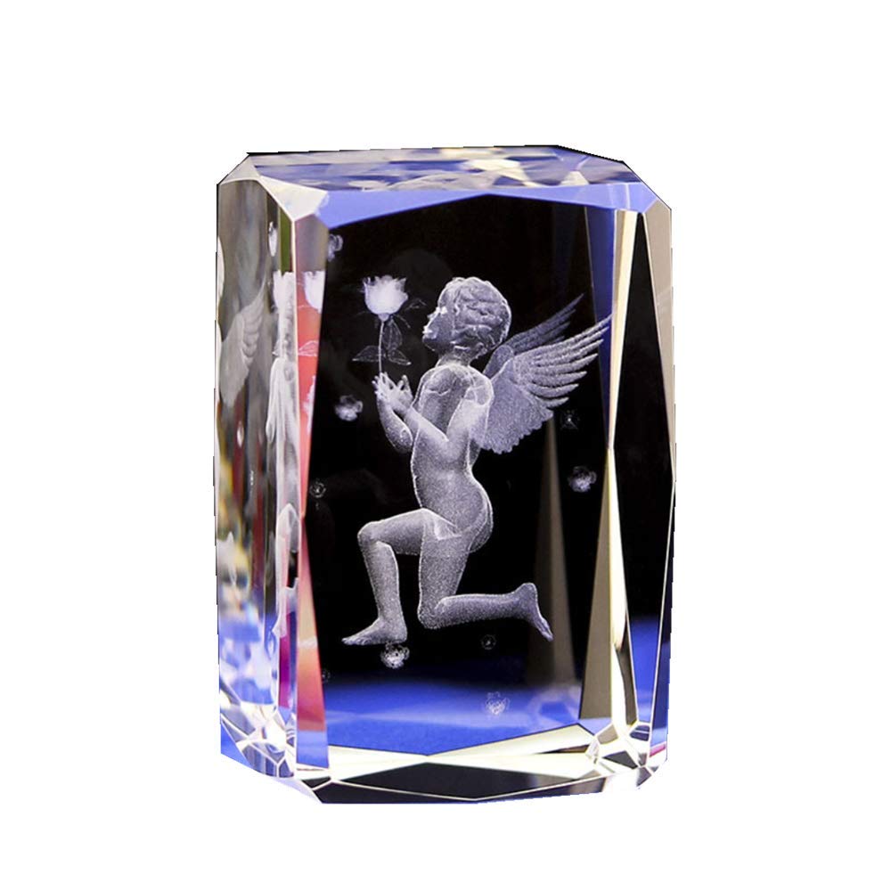 Sdydsge White Crystal Ornaments, Glass Crafts,3D Statue Decor Gift Creative Crystal Inner Carving Angel Rose Ornaments