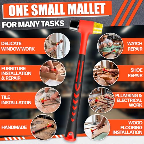 Image of Small Rubber Mallet Hammer with Double Sided 25mm Rubber & Plastic Head - Lightweight 4.9 oz for Less Hand Strain - Jewelry Hammer for Crafts, Leather, Furniture Assembly - Non Slip Grip, 9.5 Inch