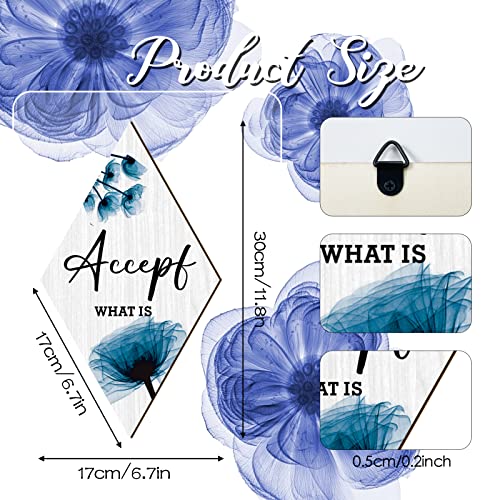 3 Pcs Flower Style Bathroom Wall Decor Accept Let Go Have Faith Wall Art Blue Flower Vintage Farmhouse Art Wall Decor Wooden Bathroom Hanging Signs For Laundry Spa Room, 6.69 X 11.81 Inch (Blue) #TOP1