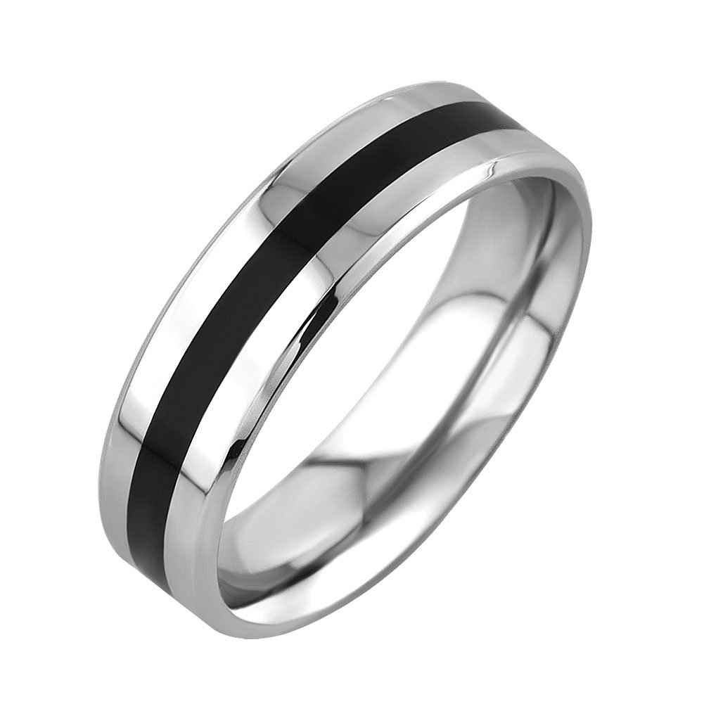 Black Line Titanium Simple Design Comfort Fit Wedding Band Promise Ring