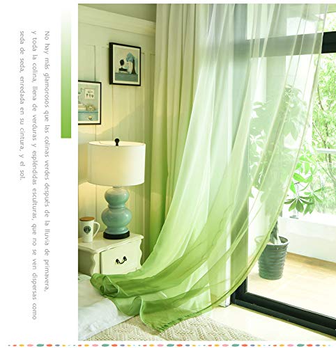 Amazon｜カーテン グラデーション グリーン 西海岸 レース付き2枚
