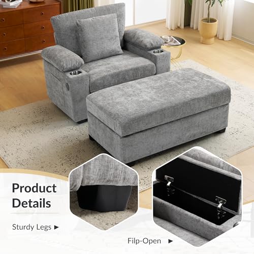 Sillón Sofa Chaise Plegable Chenille Gris miniatura 3