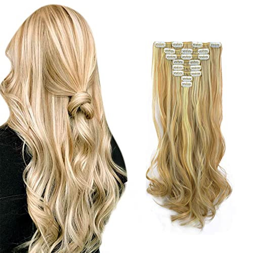Extensiones de Cabello Rizado 20" (50 cm) 8piezas 18Clips Extensiones de Clip de pelo Cabeza Completa clip en Extensiones de pelo ondulado Rizado sintéticas Conjunto de para Mujeres Cover