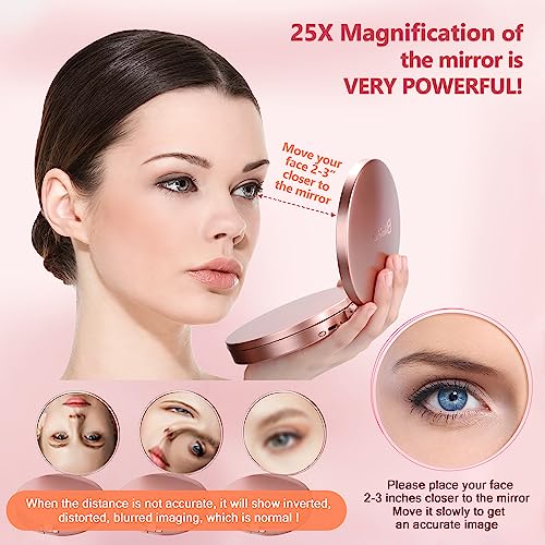 B Beauty Planet Led Compact Mirror With Lights And Magnification, Small 1X 5X 25X Travel Magnifying Mirror, 4" Pocket Mirror For Women, Portable, Dimmable, Beauty Gift #TOP5