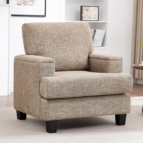 Image of Accent Chairs with Armrest Storage, Modern Reading Chairs, Upholstered Comfy Large Armchair (Yellowish Brown)