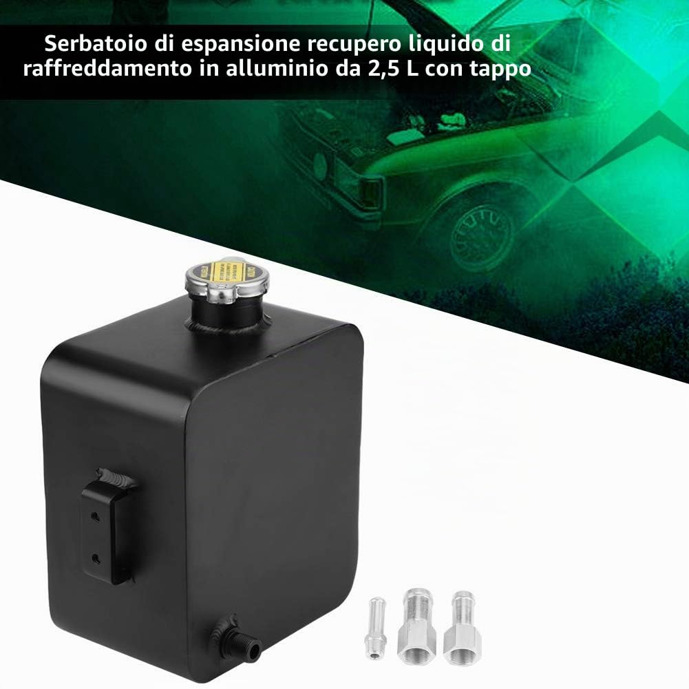 Serbatoio universale di espansione del liquido di raffreddamento, serbatoio di espansione del troppo pieno di espansione del liquido di raffreddamento del radiatore in alluminio 2,5 litri, serbatoi