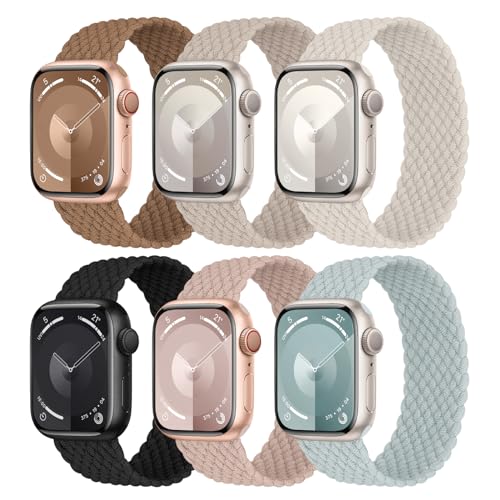 6 Pack Braided Solo Loop Compatible with Apple Watch Band 40mm 41mm 38mm 42mm 44mm 45mm 46mm 49mm Women Men, Elastic Stretchy Nylon Solace Straps for iWatch Series 10 9 8 7 6 5 4 3 Ultra 2 SE SE 2 -  Knossen