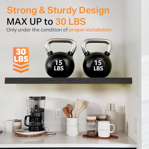 Image of BAYKA Floating Shelves for Wall, 36 inches Long Wall Mounted Rustic Wood Shelves for Bathroom, Bedroom, Living Room, for Book /Storage /Decor with 30lbs Capacity - Black,Set of 3