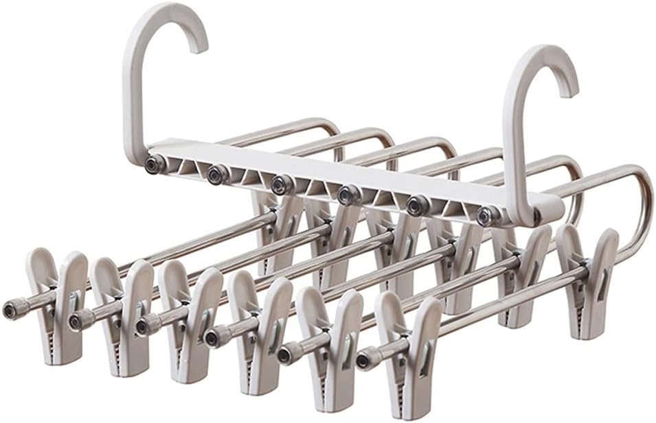 Multi-Function Pants Hanger Telescopic Foldable 6 Tier Trousers Drying Rack Clip(White-Patch Five-Pointed star4)