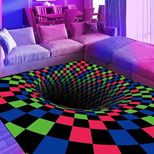 HOLAVIDA Alfombra de Ilusión 3D con Efecto Vórtice, Grande, Reactivo a la Luz Negra UV, Visual...