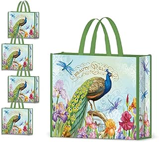NymphFable 4 Pack Tote Bag Reusable Peacock Shopping Bags Washable Foldable Eco Friendly Large Grocery Bags