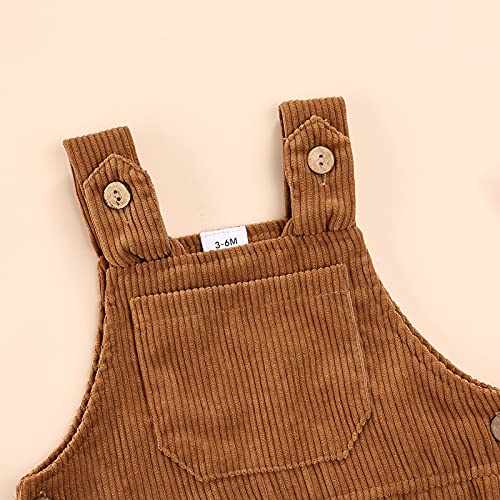 Tinxiea Toddler Baby Boy Girls Fall Suspender Overalls Solid Bib Corduroy Pants With Pockets One-Piece Winter Outfits (B-Brown, 0-6M) #TOP1