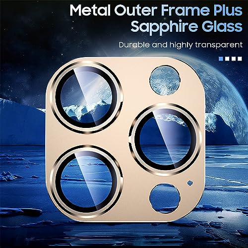 Image of Uyiton Compatible with iPhone 15 Pro /iPhone 15 Pro Max Camera Lens Protector, [Not Easy to Break][Strong Adsorption][Case-Friendly] Metal Tempered Glass Rear Camera Screen Cover - Gold Titanium
