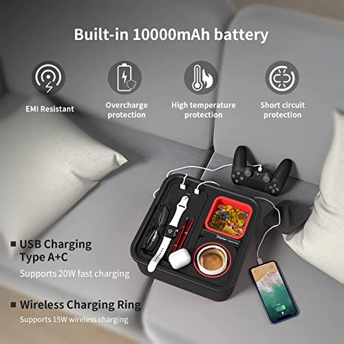 Zigtiger-Cup-Holder-Tray-with-Wireless-Power-Bank-Sofa-Caddy-with-Self-Balancing-Cup-Holder-Snack-Cup-Sofa-Armrest-Table-Tray-Couch-Storage-Organizer-for-Living-Room-Car-GameUSB-AC-Port