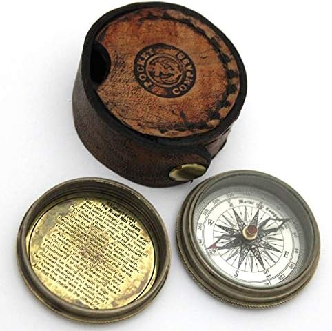 Nautical Replica Hub Antique Marine Poem Compass Pocket Compass w Leather Case Pocket Size