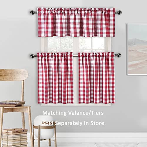 Amzdecor Buffalo Plaid Valance Farmhouse Kitchen Curtain Red White Linen Sheer Check Rod Pocket Rustic Window Treatment For Living Room Kitchen,1 Panel,55''X15'',Red And White #TOP5