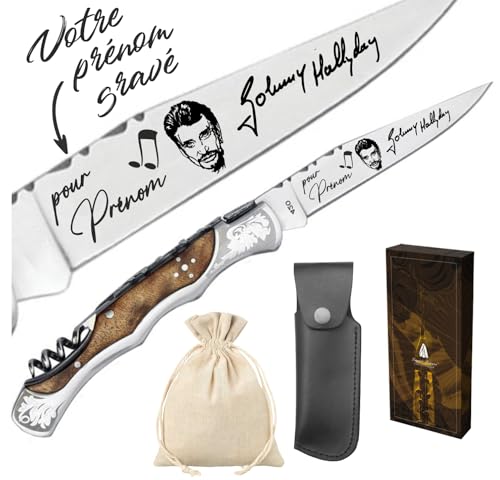 Gravure Events - Couteau Laguiole Bougna gravé avec votre prénom - Cadeau personnalisé Johnny Hallyday (Couteau)
