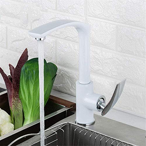 Robinet de cuisine mitigeur blanc à 360 degrés, robinetterie sur pont eau chaude froide