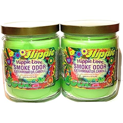 Smoke Odor Exterminator 13 oz Jar Candles Hippie Love, (2) Set of Two Candles. Cover