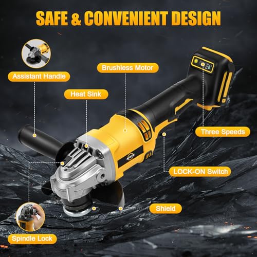 Cordless Angle Grinder Compatible with DEWALT 20V Max Battery, 4-1/2-Inch, 11000 RPM Brushless Motor for Cutting, Grinding, Polishing (No Battery) - Thumbnail 5