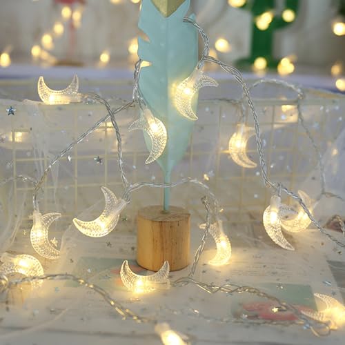 MoBunnly Moon String Lights Ramadan Decor, Outdoor LED String Lights 10Ft 20 LED Battery Operated...