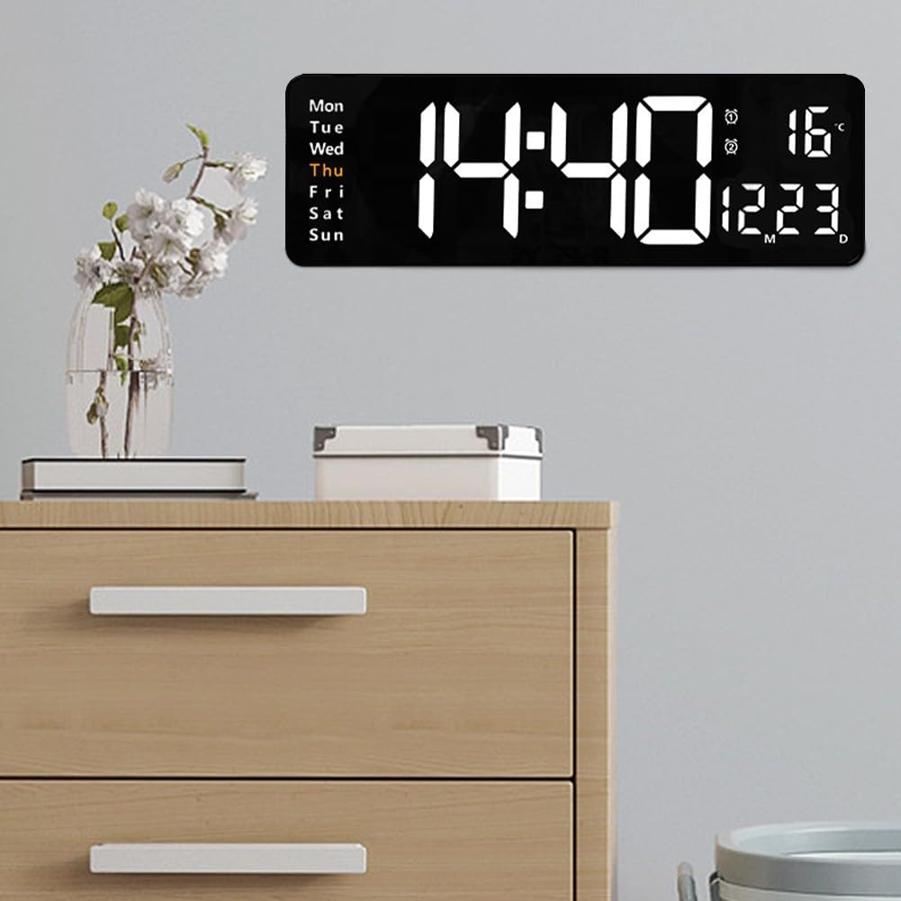 16-Inch Large LED Display Clock, Wall-Mounted Digital Clock with Temperature Humidity Display, Dual Alarm, Bedside Decor Alarm Clock(White)