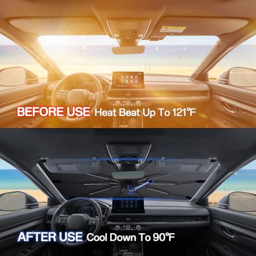 Image of Windshield Sun Shade for Mazda CX-5 2017-2025, Umbrella Car Shades with 360Rotating Shaft, Foldable Front Window Sunshade for UV & Heat Protection