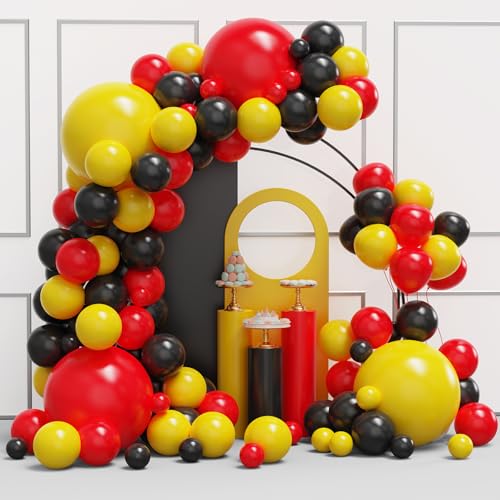 Image of YMSZ Red Black Yellow Balloons Arch Kit, 134Pcs Red and Yellow Latex Balloons for Birthday, Baby Shower, Graduation Party Decorations