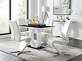 Furniturebox UK Giovani Black & White High Gloss Glass Dining Table with 4 Willow Chairs (Black & White High Gloss Glass Dining Table Set with 4 White Willow Chairs)