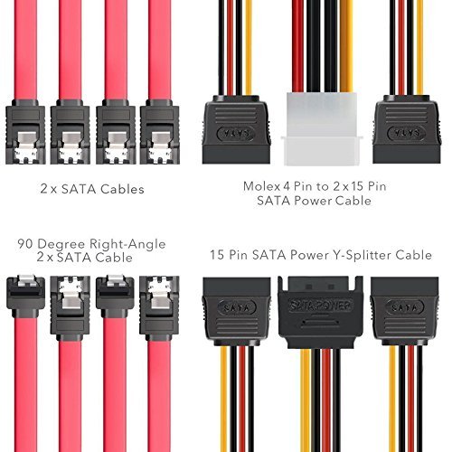 Qook Ssd / Sata Iii Hard Drive Connection Cables (1X 4 Pin To Dual 15 Pin Sata Power Splitter Cable, 1X 15 Pin To Dual 15 Pin Sata Power Splitter Cable, 4X Sata Data Cables), 6 Pack #TOP1