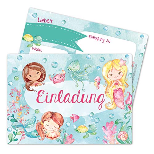 Papierdrachen 12 x Children's Birthday Invitations for Girls - Mermaid - Birthday Invitations for Your Birthday Party (DIN A6)
