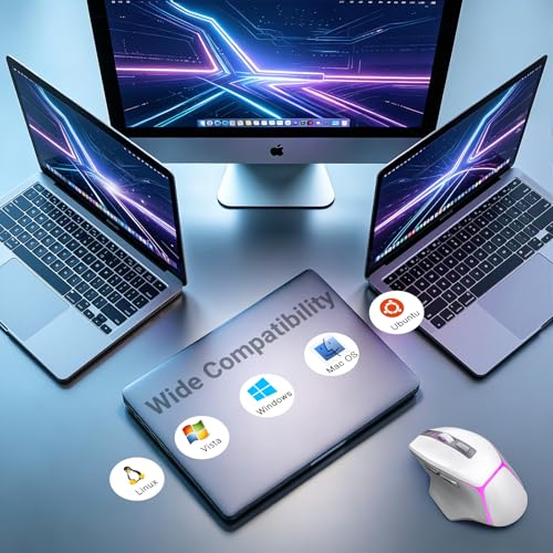Image of GAMCATZ Bluetooth Wireless Gaming Mouse for Mac & iPad, White 12500 DPI RGB Mouse with Tri-Mode (2.4G /USB-C /Wired), Rechargeable Ergonomic Computer Mice for Laptop, PC & Apple Devices