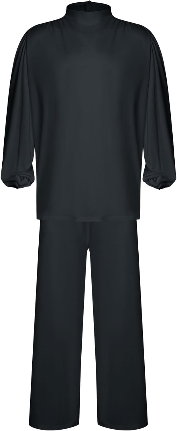 Liturgical Dancewear for Men Pullover Shirt Worship Praise Dance Wide Leg Pants Church Choir Costume Black 3X-Large