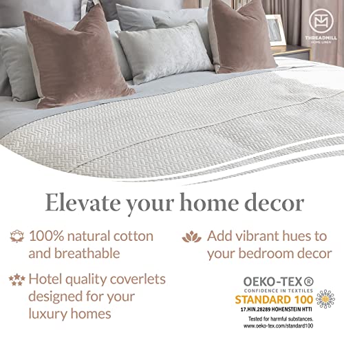 Threadmill Luxury Cotton Blankets For Queen Size Bed | All-Season 100% Cotton Queen Size Blanket | Criss Cross Jacquard Cozy Lightweight, Soft Breathable Coverlet Fits Full Size Bed, 90X92 | Beige #TOP4
