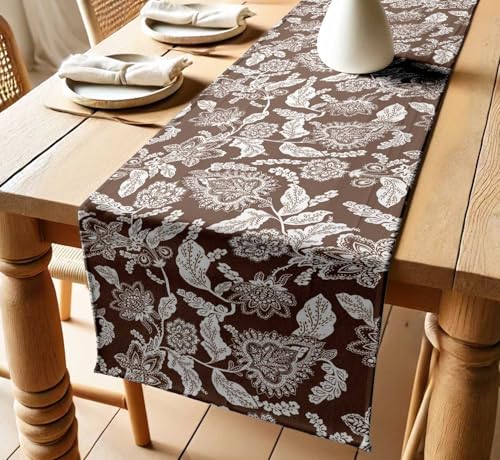 Vargottam Twill Cotton Table Runner – Premium Leaves Print Table Decor – Soft & Durable, 14-Inch Wide – Machine Washable – for Boho, Farmhouse, Rustic Interiors
