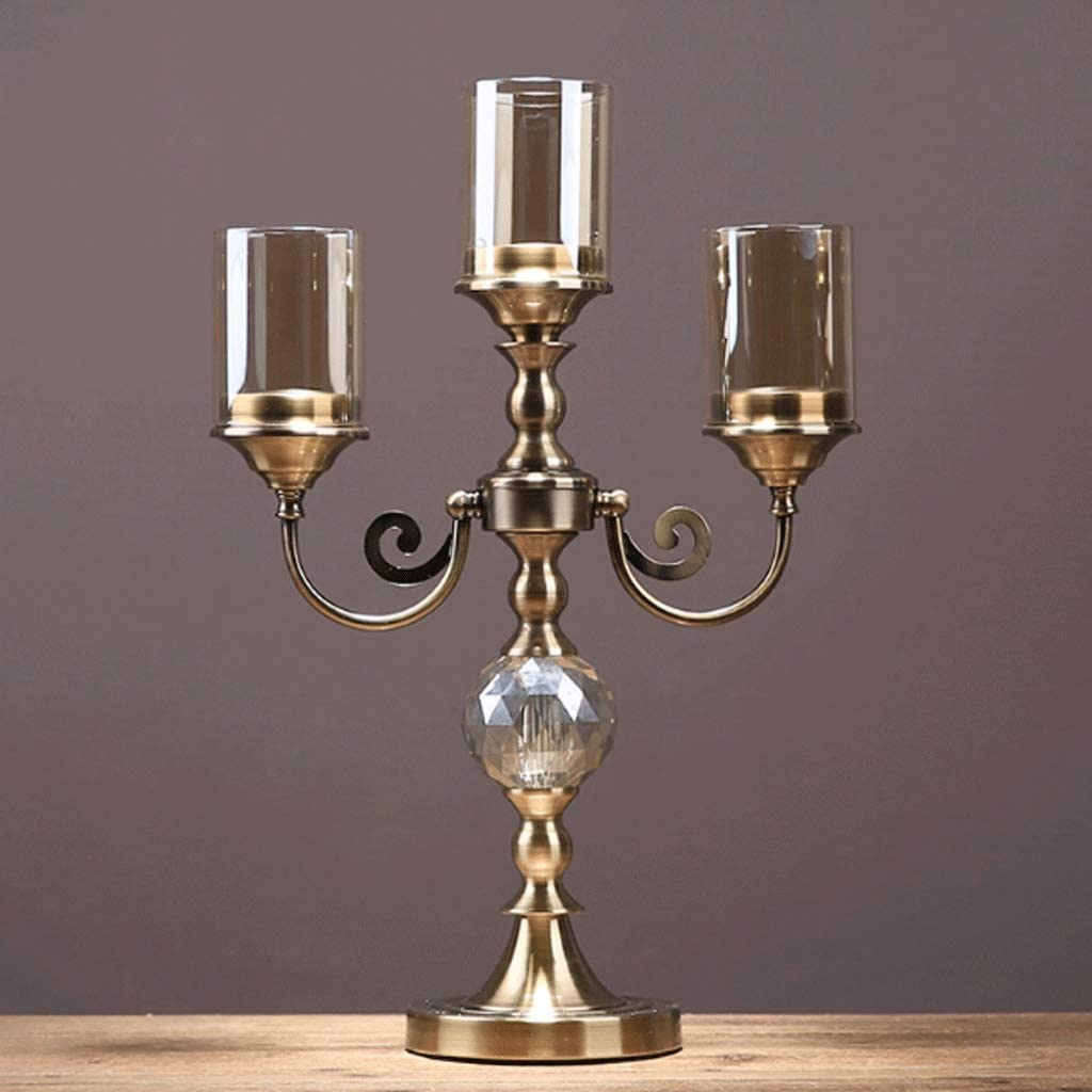 Candelieri Portacandele in Metallo, Supporto a 3 Bracci con Colonna in Vetro Metallico, candeliere Lucido per la Decorazione Domestica di Feste di Matrimonio Unico