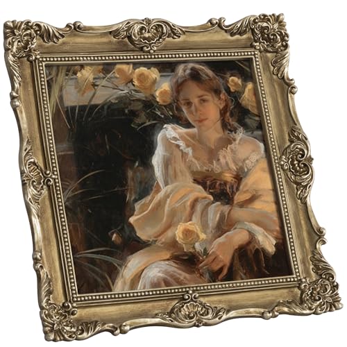 Image of eletecpro 8x8 Vintage Picture Frame with Real Glass Cover, Ornate Antique Photo Frame, Display 8x8 Picture for Tabletop or Wall Hanging, Gold Home Decor for Gallery Art