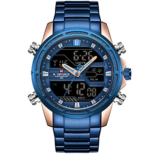 NAVIFORCE Men Sports Quartz LED Digital Male Full Steel Military Wrist Watch