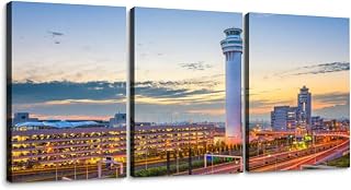Haneda Airport Tokyo 3 Piece Canvas Wall Art for Living Room Bedroom Office Framed Prints Pictures Painting Wall Decor Artwork for Walls Set of 3