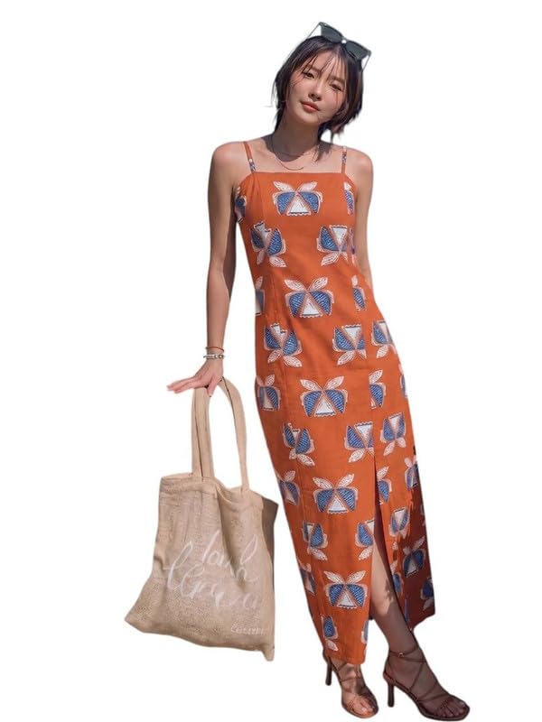 Image of Varanga Women's Rust Orange Batik Print Cotton Maxi Dress with Lace-Up Back