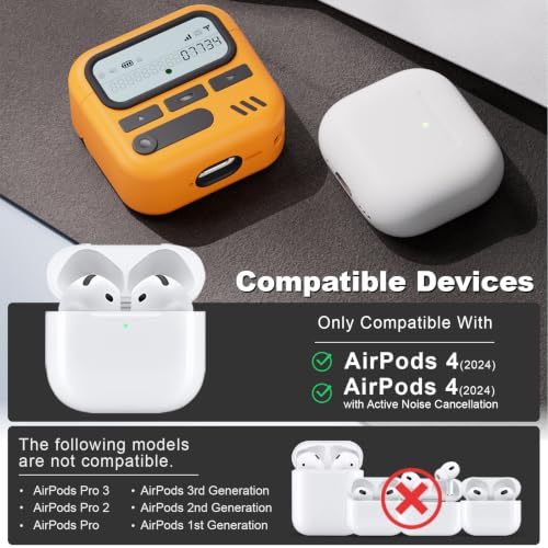 Image of for AirPods 4 Case with Safty Lock,Retro Inspired Pager Style (Yellow)