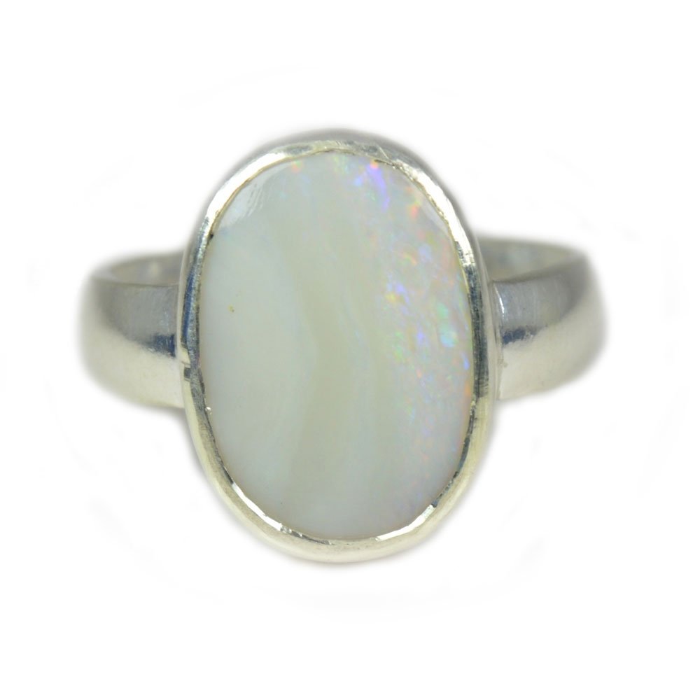 55Carat Unisex NA plata de ley talla ovalada blanco ópalo