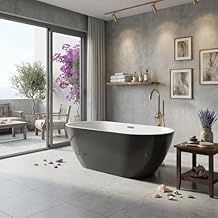 Freestanding Bathtub 59 inch, 59 inch Freestanding Bathtub Acrylic Stand Alone Tub with Overflow and Extendable Drain, Modern Soaking Tub for Home Bathroom